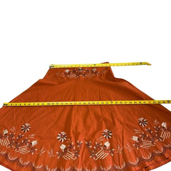 Vtg 70's Skirt A-Line Orange Embroidery Hippie Bohemian Funky Groovy Whimsical L - Picture 6 of 8